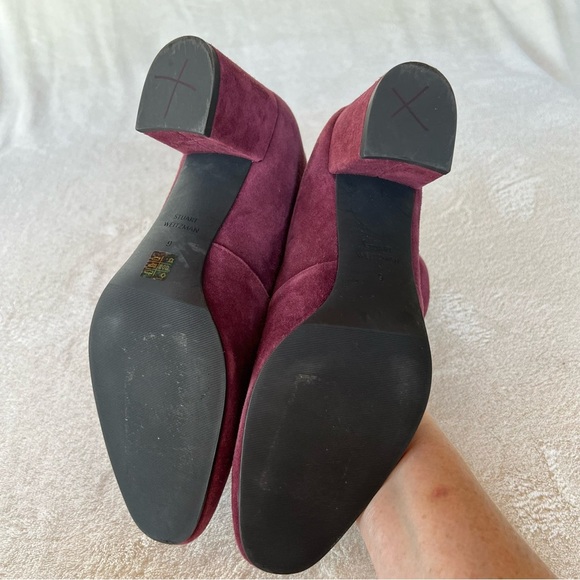 STUART WEITZMAN YULIANA 60 BURGUNDY RED SOCK ANKLE BOOTIE CHUNKY HEEL SIZE 9 - Picture 7 of 10